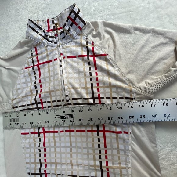 SanSoleil Beige Red Plaid Long Sleeve Mock Neck Golf Shirt Small UPF 50 Stretch - Picture 6 of 7